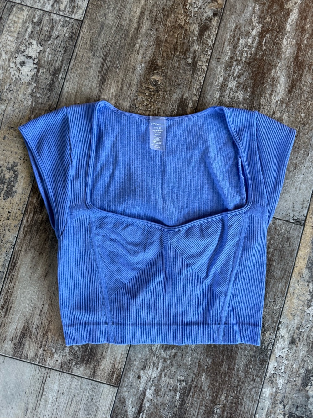 2 for $15 sale: Dynamic blue ribbed seamless sweetheart neckline cropped t-shirt
